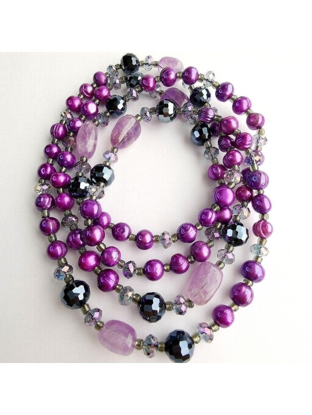 Freshwater pearl amethyst and crystal rope necklace 46" 🆕